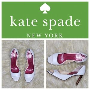 Kate Spade White D’orsay Open Toe Stacked Wood Wedding Heels Sz 7.5‎